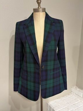 J Crew Plaid Single-Button Blazer in Green & Navy
